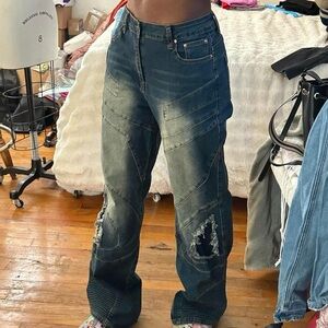 baggy two tone washed jeans